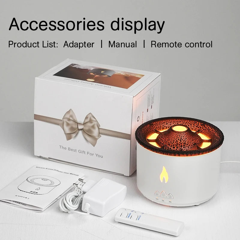 Volcano Flame Aroma Diffuser with Jellyfish Smoke Effect - 360ml Essential Oil Humidifier and Aromatherapy Gift