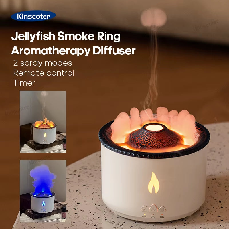 Volcano Flame Aroma Diffuser with Jellyfish Smoke Effect - 360ml Essential Oil Humidifier and Aromatherapy Gift