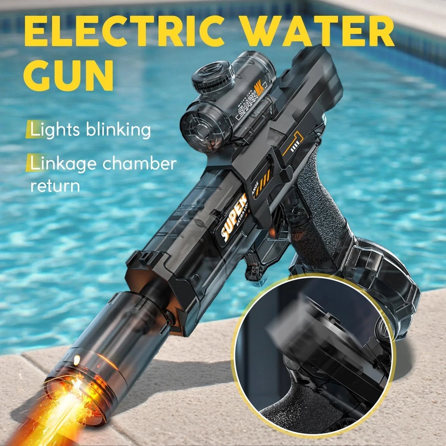 Automatic Electric Water Gun with 28-32 FT Range - Full-Function Water Blaster for Outdoor Recreation (Light Black)