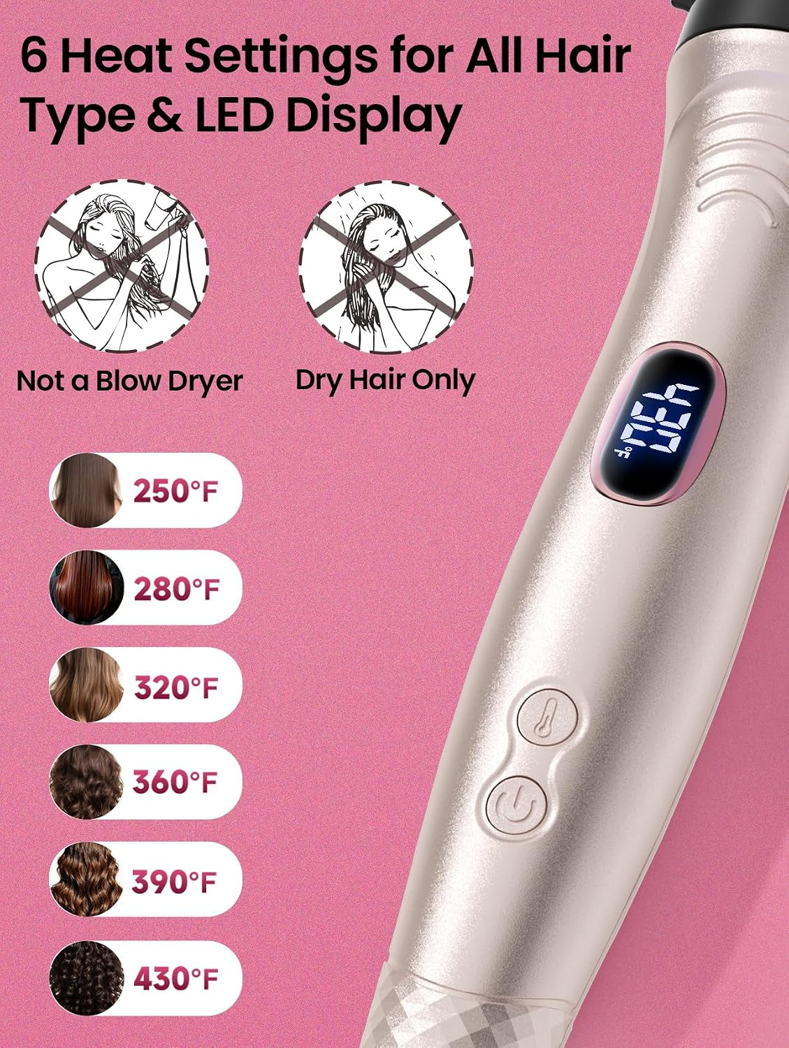 Infrared Thermal 2-in-1 Brush with 100 Million Negative Ions - Curling, Straightening & Smoothing Tool with 6 Heat Settings, LED Display, Lightweight Design, Dual Voltage, Auto Shut-Off, Presented in Elegant Pink Gift Box
