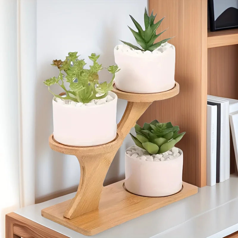 Bamboo Plant Stand - 3-Tier Indoor Succulent Shelf for Home and Office Decor