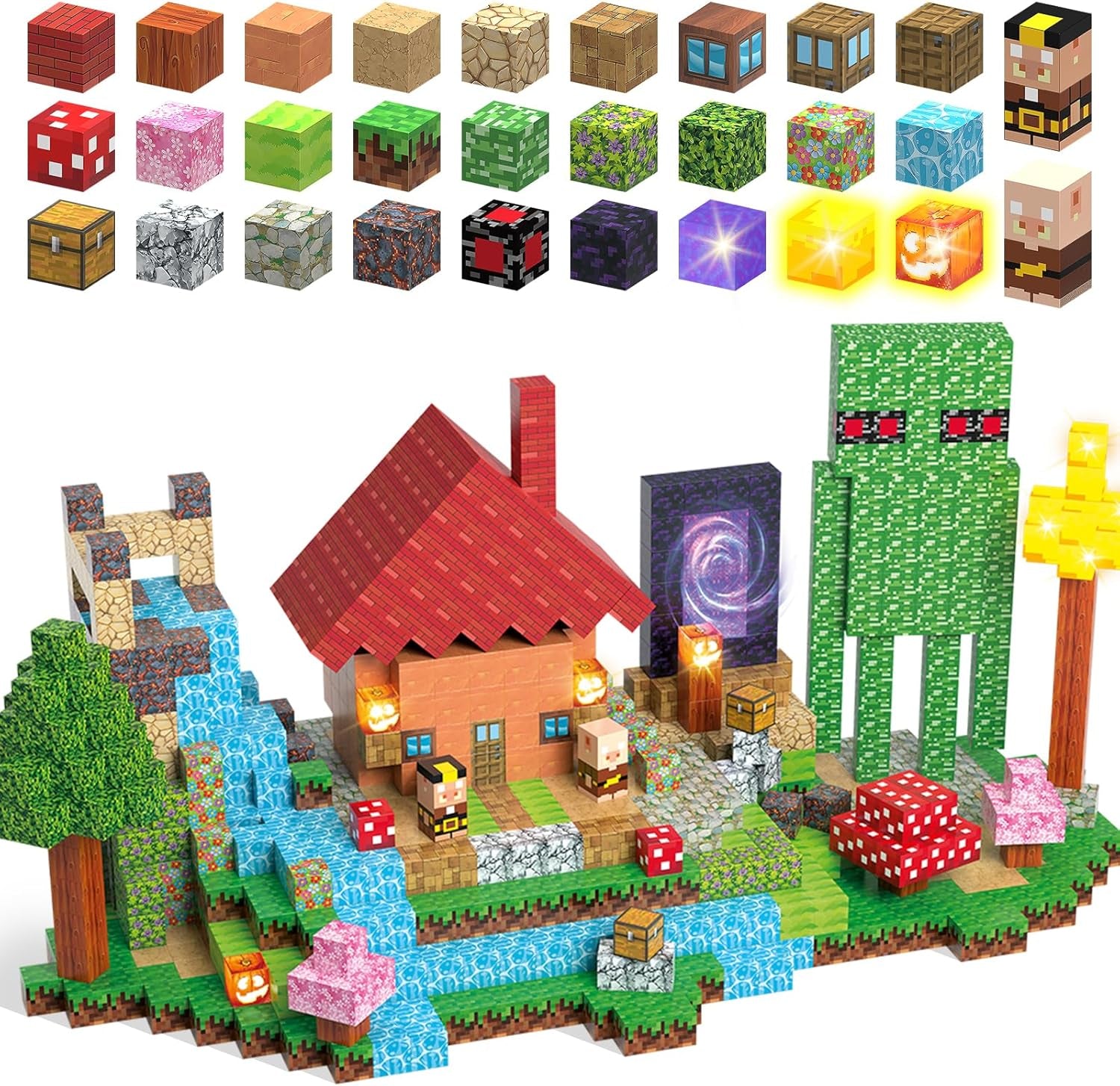Magnetic Building Blocks - STEM Construction Toys for Kids, Montessori Sensory Stacking Blocks with Light, Perfect Christmas & Birthday Gifts for Ages 3-12