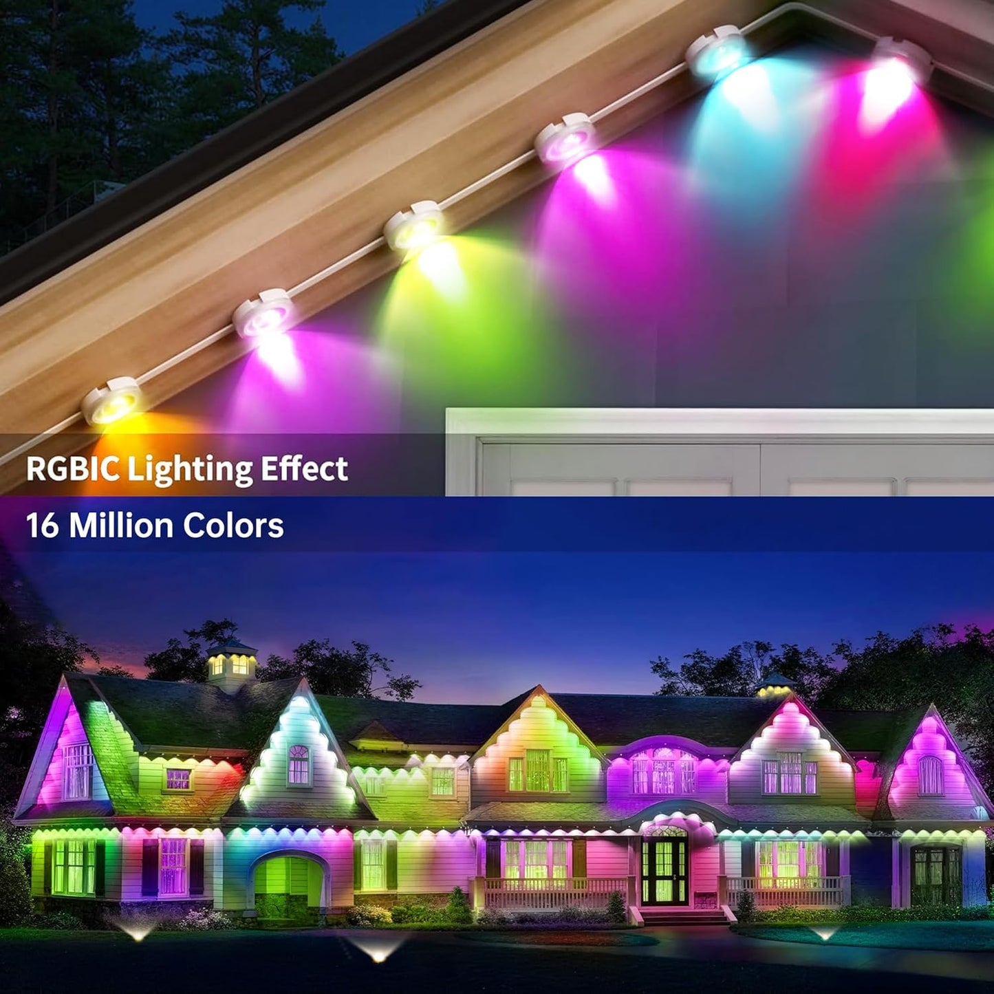150Ft RGB+IC Permanent Outdoor String Lights with App Control, IP67 Waterproof, 100 Scene Modes for Holiday and Everyday Decor