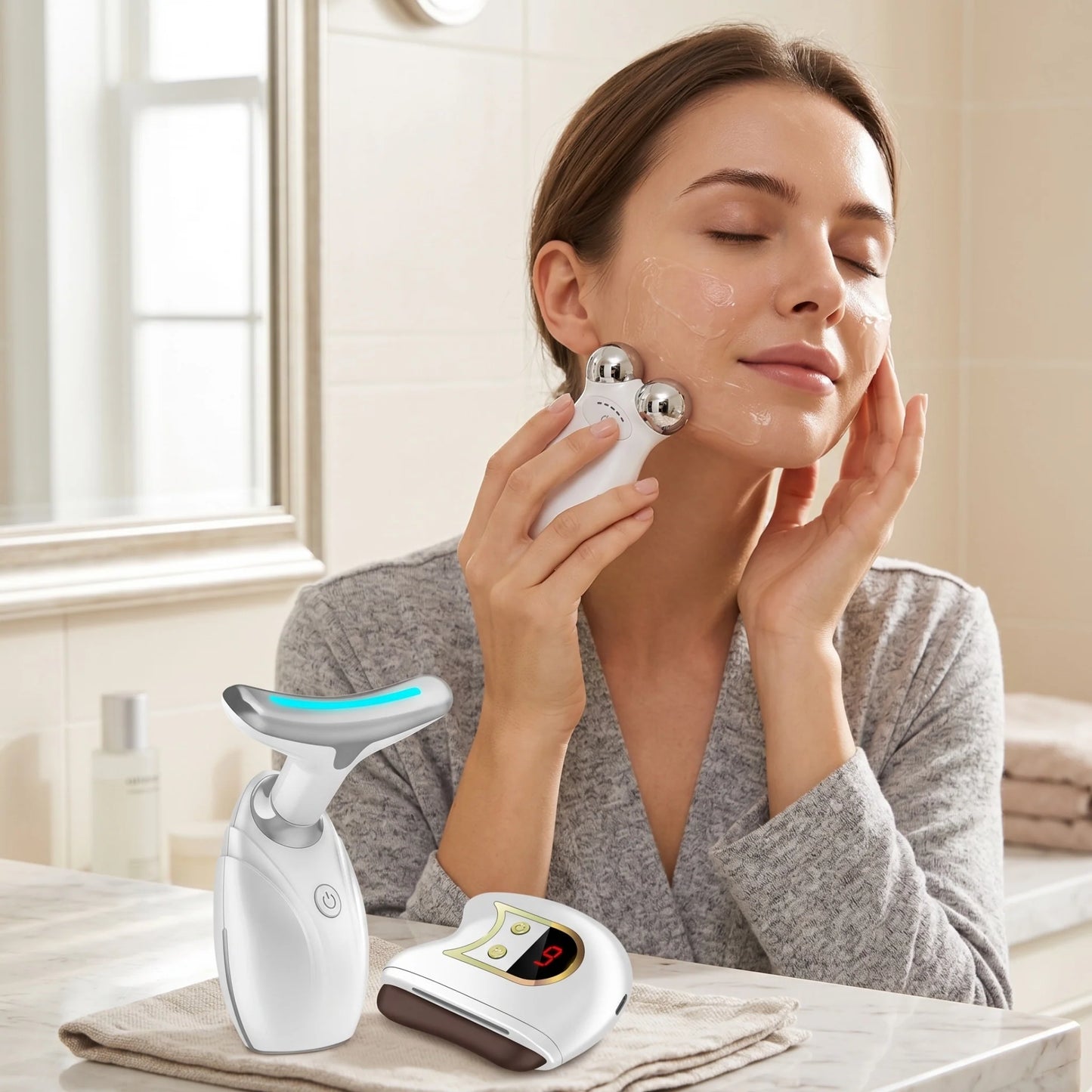 Lift, Sculpt, and Illuminate Toolkit - Set of 3 LED Therapy, Electric Gua Sha, and Microcurrent Toning Devices for Radiant Skin