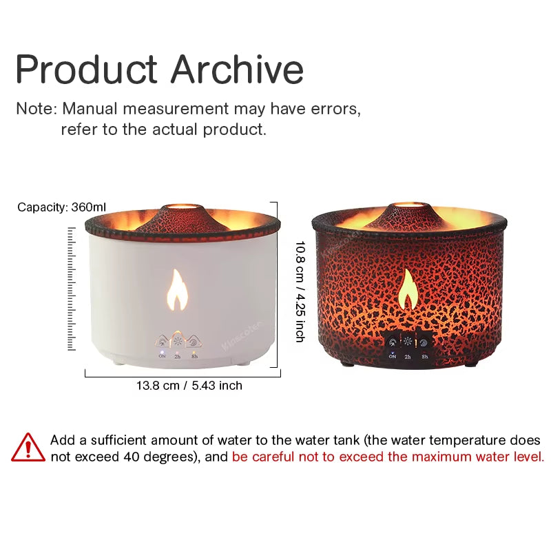 Volcano Flame Aroma Diffuser with Jellyfish Smoke Effect - 360ml Essential Oil Humidifier and Aromatherapy Gift