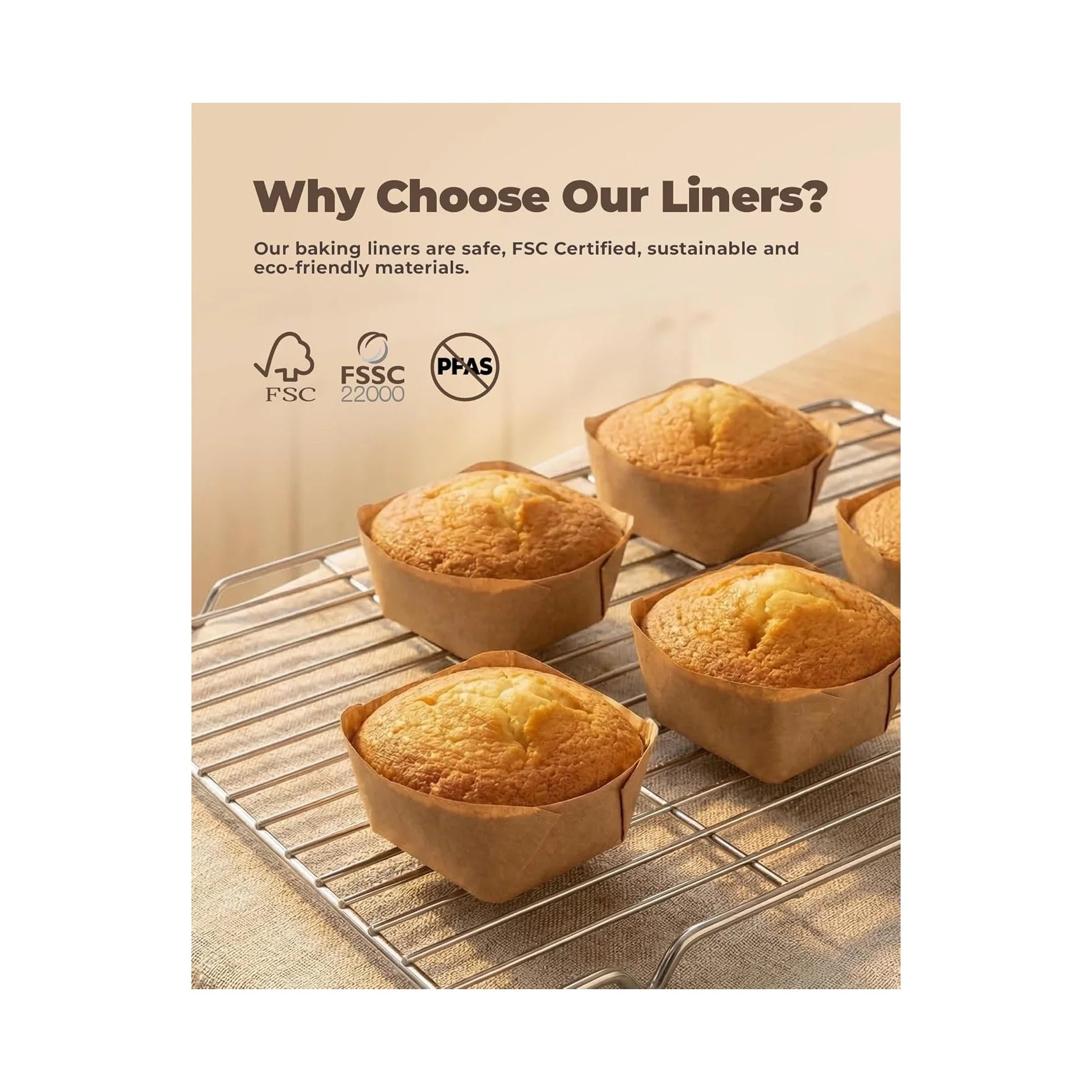 Bake Choice 100-Count Natural Parchment Paper Square Mini Cupcake Liners - Non-Stick Baking Cups for 12 Mini Brownie Pans, Perfect for Weddings and Parties