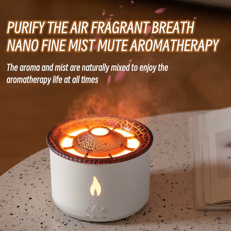 Volcano Flame Aroma Diffuser with Jellyfish Smoke Effect - 360ml Essential Oil Humidifier and Aromatherapy Gift