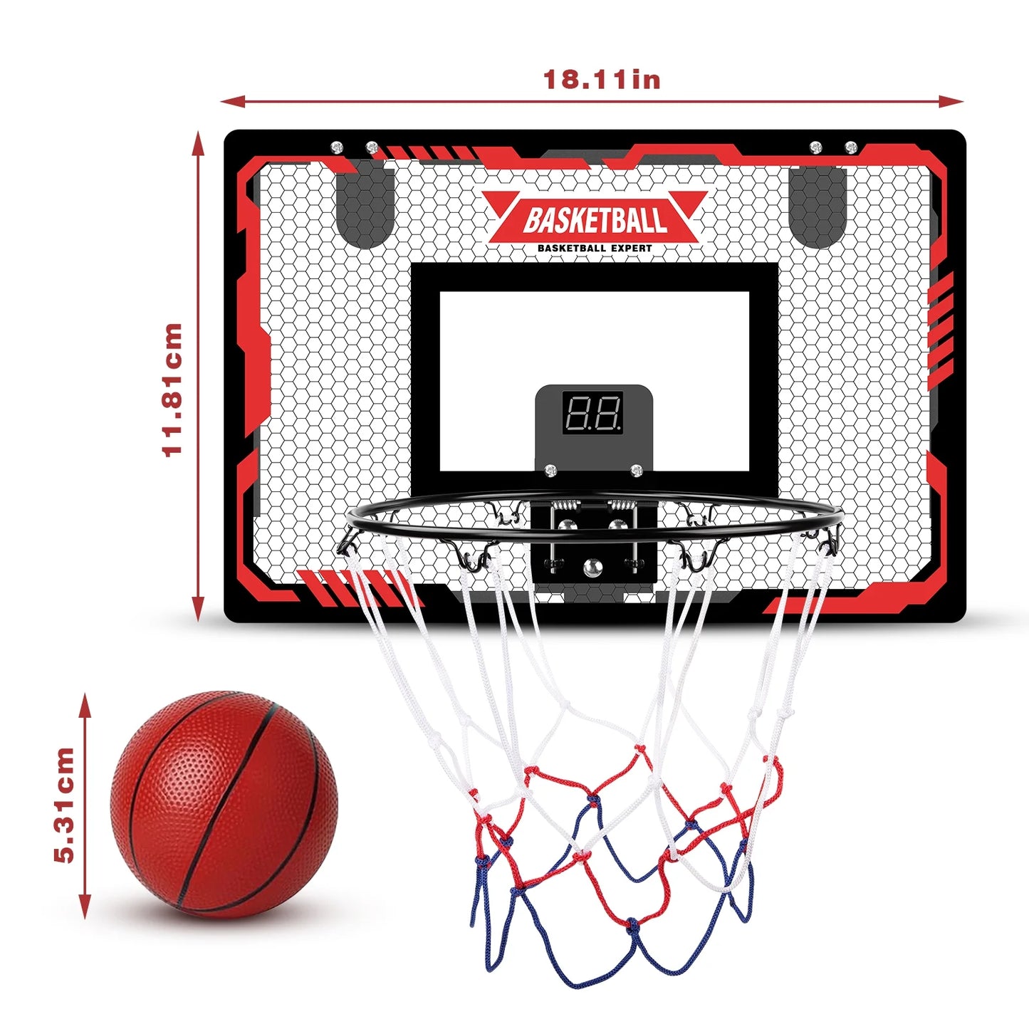 Indoor Basketball Hoop with LED Lights, Mini Basketball Set including 2 Balls and Electronic Scoreboard, Over-the-Door Basketball Accessory for Kids and Teens Aged 5 to 12