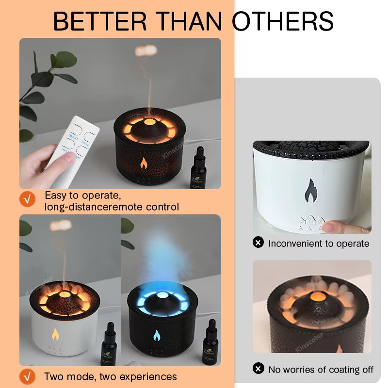 Volcano Flame Aroma Diffuser with Jellyfish Smoke Effect - 360ml Essential Oil Humidifier and Aromatherapy Gift