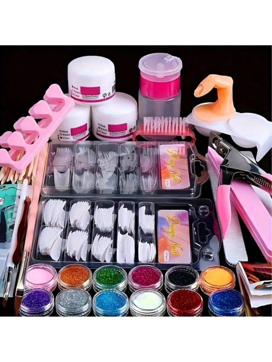 Professional 23-Piece Acrylic Nail Kit for Beginners – Includes 12 Acrylic Powder Shades, Nail Extension Tools, and Various Manicure Instruments
