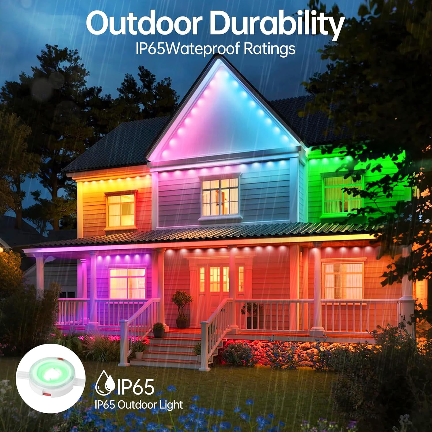 150Ft RGB+IC Permanent Outdoor String Lights with App Control, IP67 Waterproof, 100 Scene Modes for Holiday and Everyday Decor
