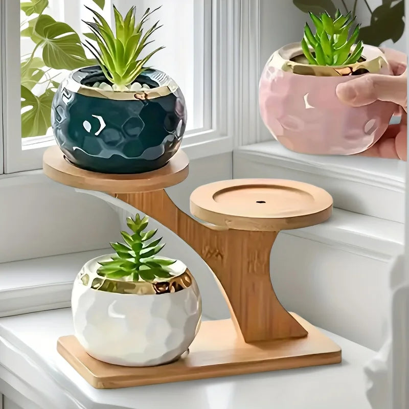 Bamboo Plant Stand - 3-Tier Indoor Succulent Shelf for Home and Office Decor