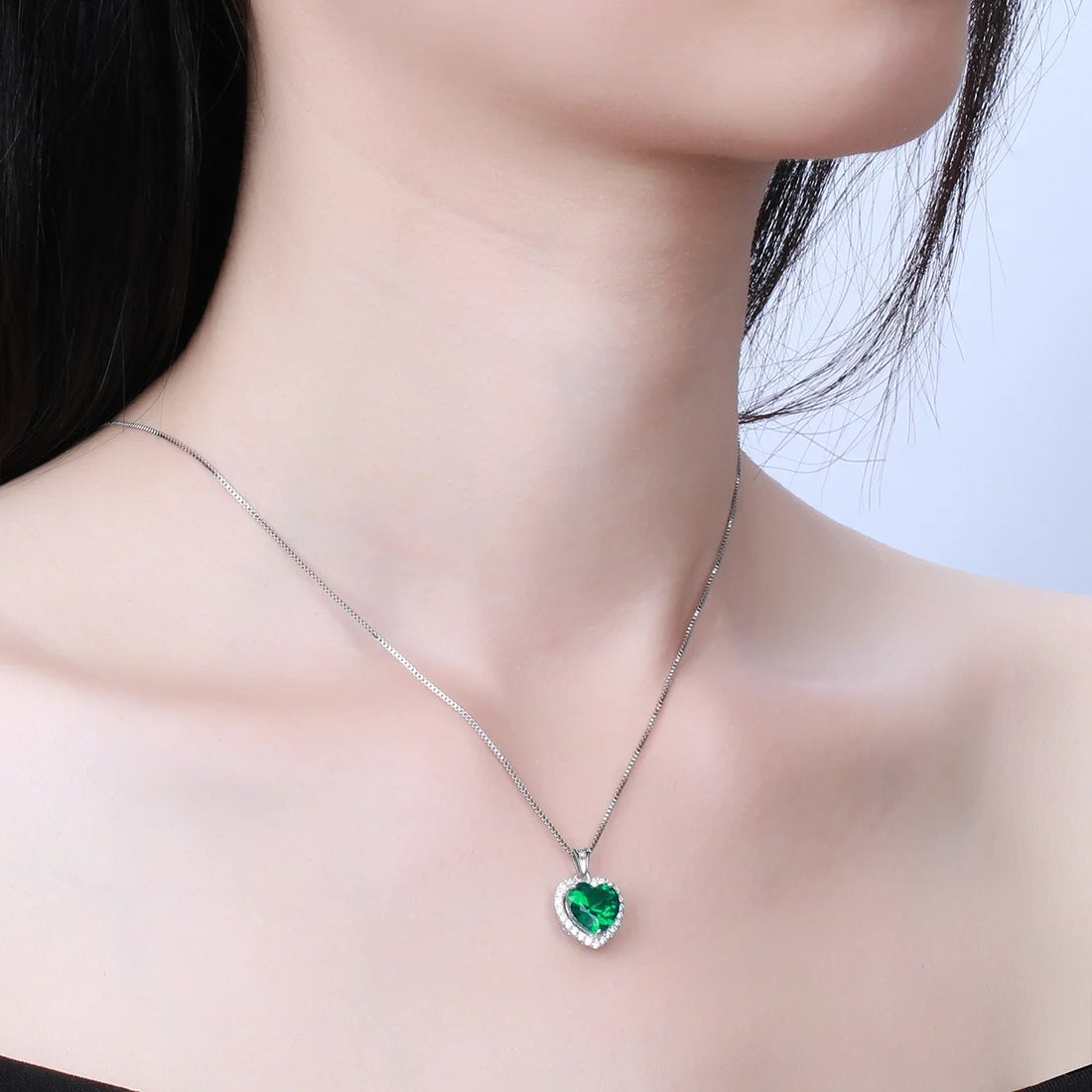 Emerald Heart Pendant Necklace in 925 Sterling Silver - May Birthstone Jewelry Gift for Birthdays and Mother's Day