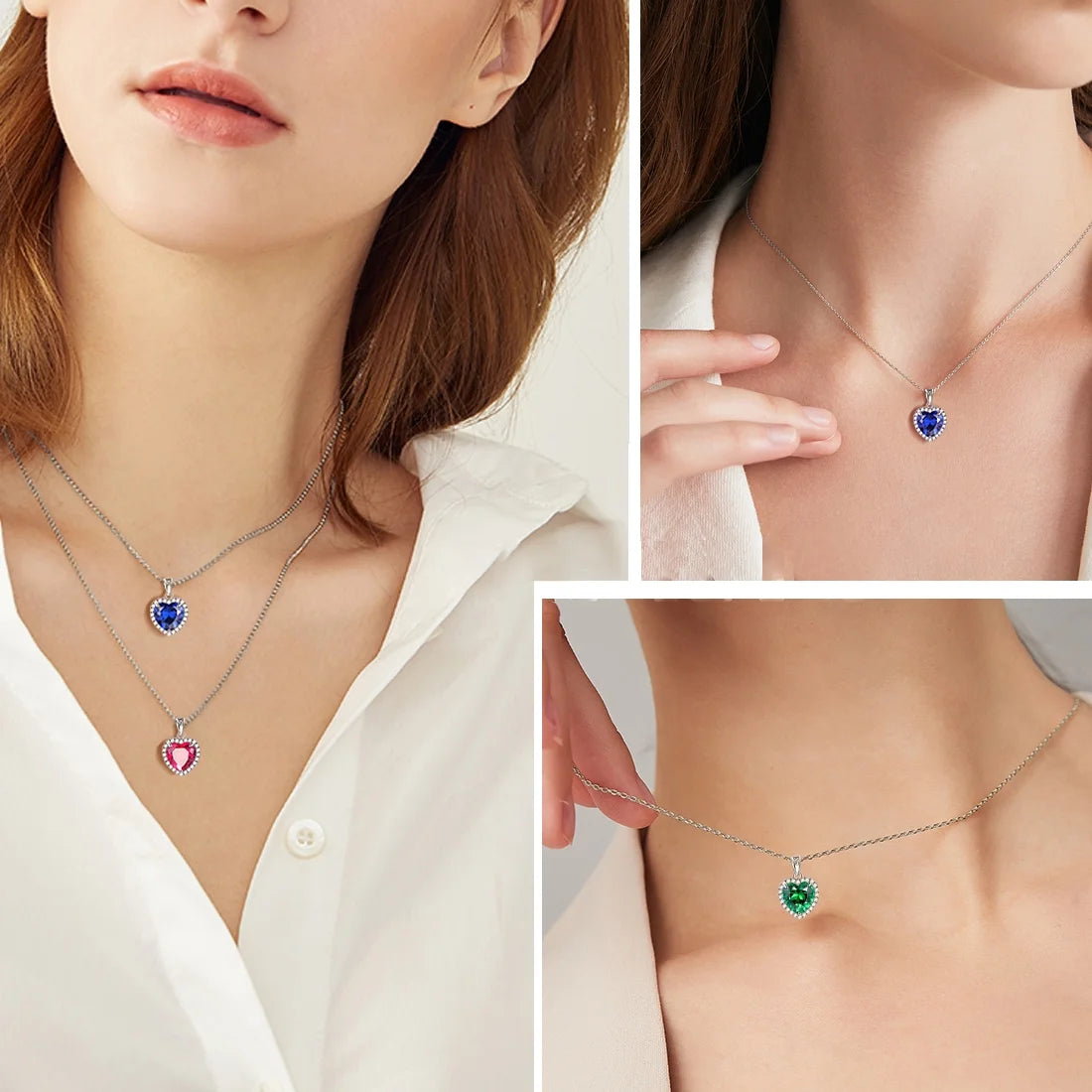 Emerald Heart Pendant Necklace in 925 Sterling Silver - May Birthstone Jewelry Gift for Birthdays and Mother's Day