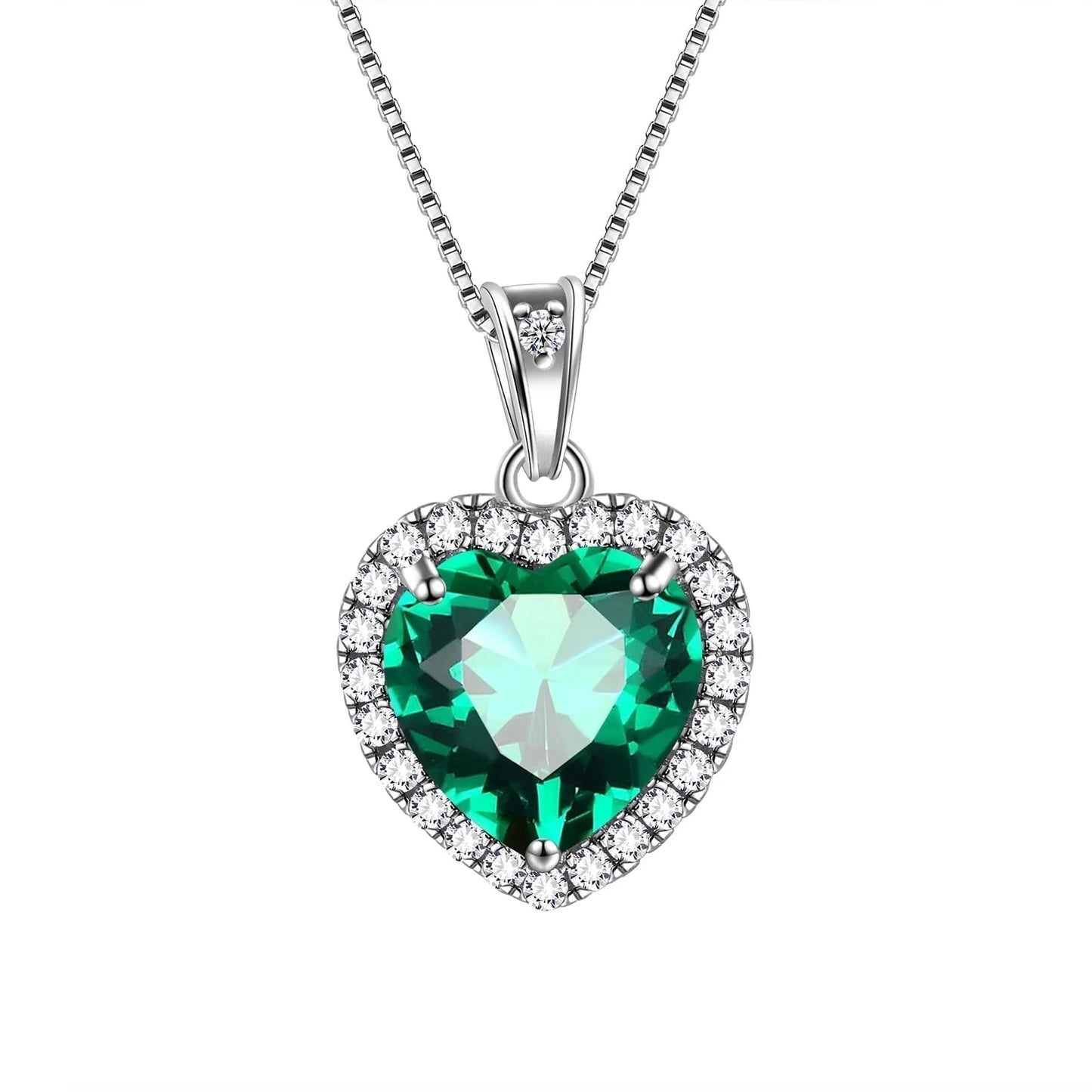 Emerald Heart Pendant Necklace in 925 Sterling Silver - May Birthstone Jewelry Gift for Birthdays and Mother's Day