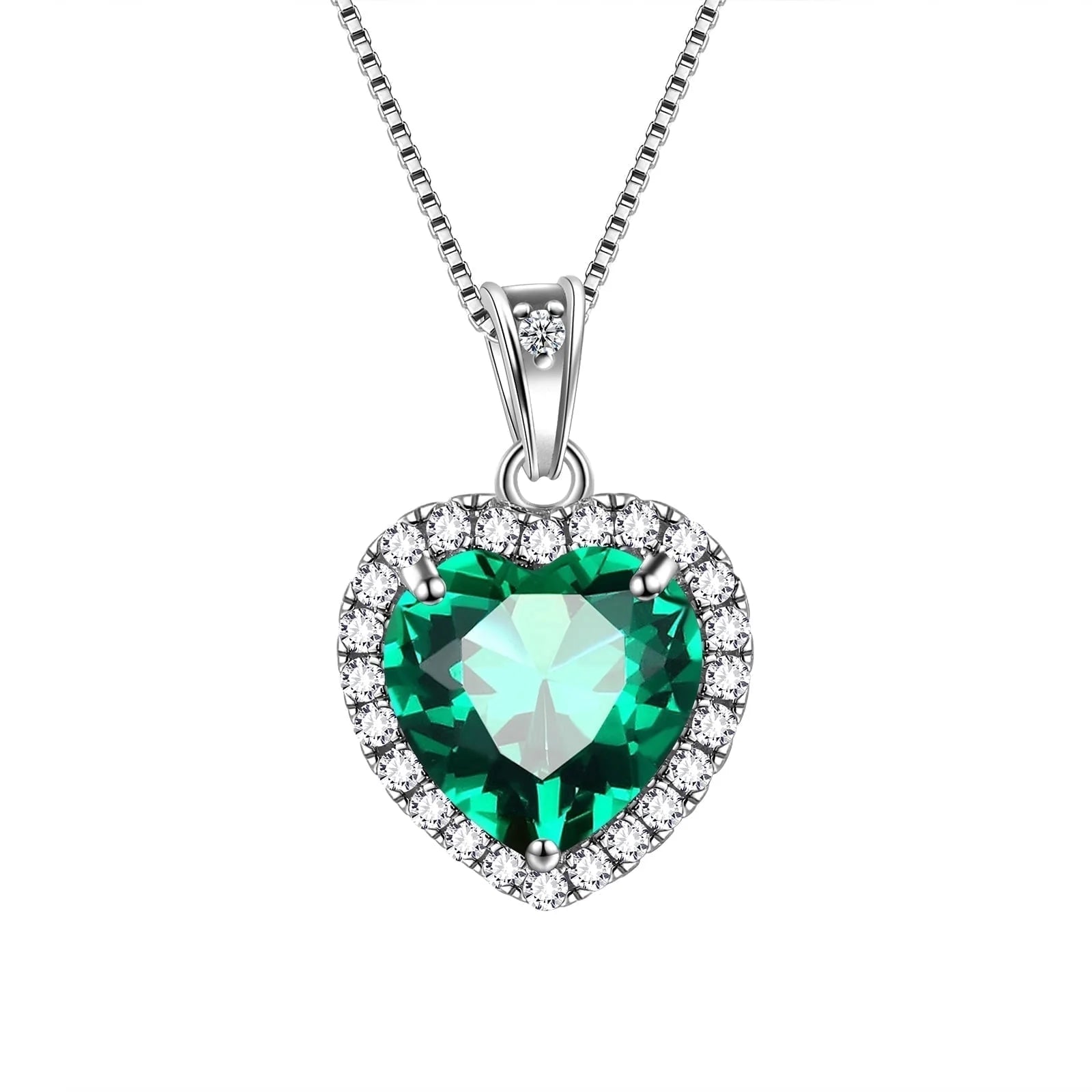 Emerald Heart Pendant Necklace in 925 Sterling Silver - May Birthstone Jewelry Gift for Birthdays and Mother's Day