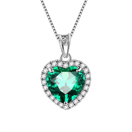 Emerald Heart Pendant Necklace in 925 Sterling Silver - May Birthstone Jewelry Gift for Birthdays and Mother's Day