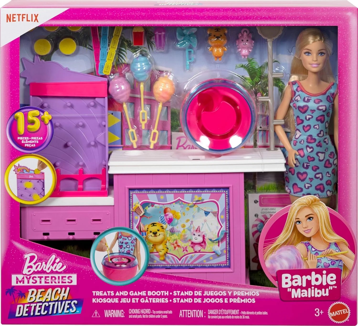 Beach Detectives Malibu Doll and Cotton Candy Game Booth Playset with 20 Accessories Including Prizes