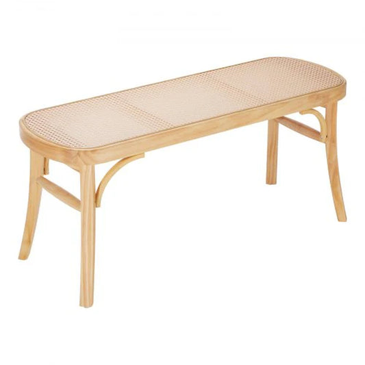 Stylish Boho Rattan Bench with Oak Legs - Perfect for Entryway, Bedroom, Living Room & Kitchen - 43.3" Hand Woven Design