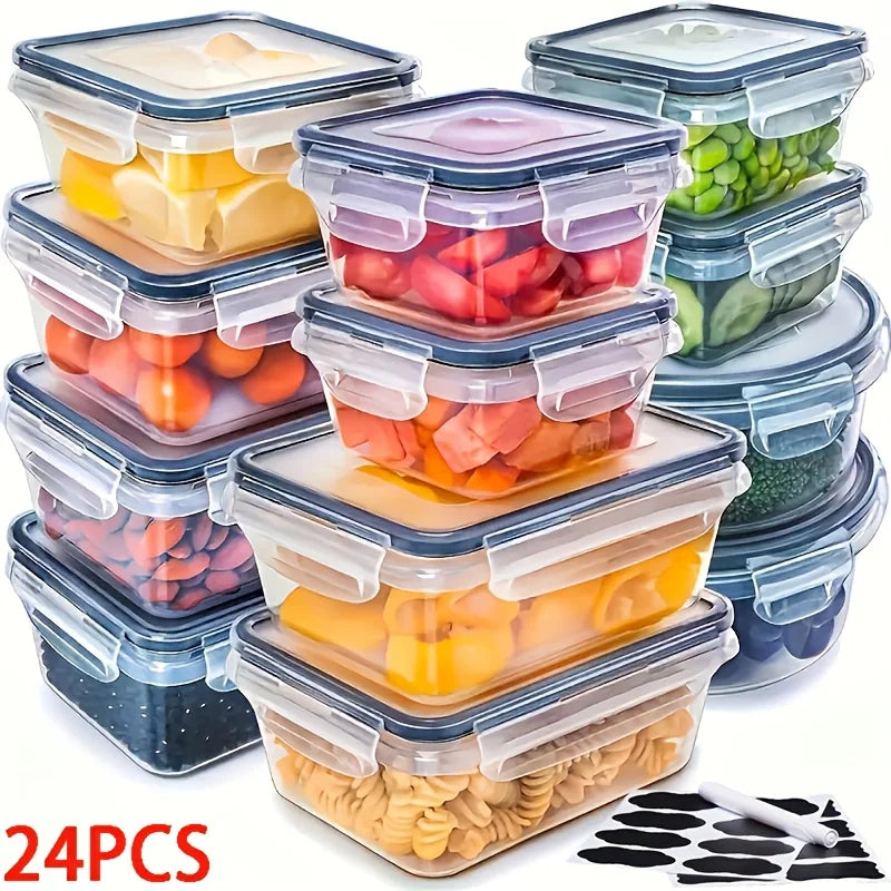 48-Piece BPA-Free Food Storage Set: 24 Airtight Containers with Lids and Labels for Kitchen, Pantry, and Travel Organization
