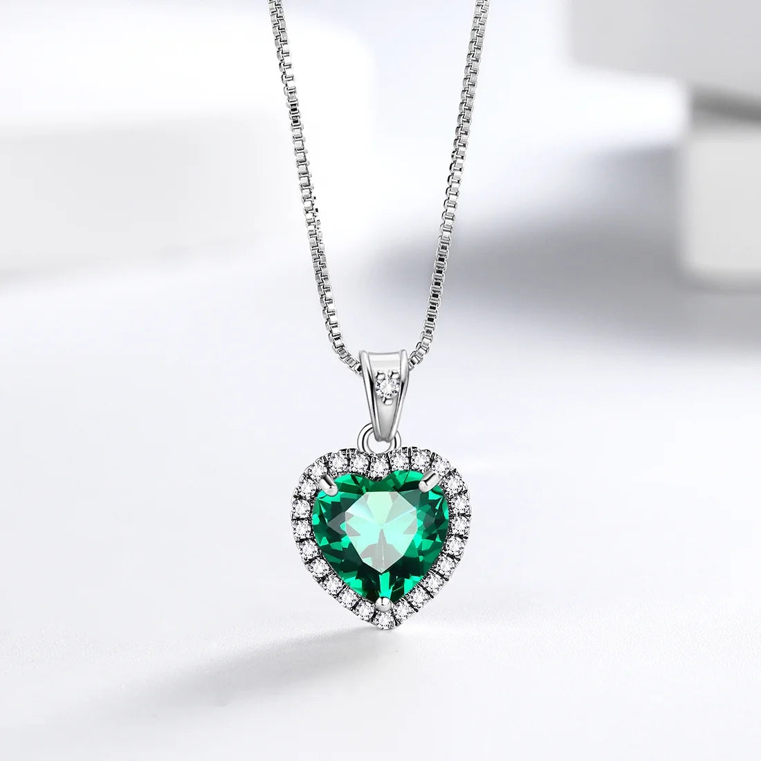 Emerald Heart Pendant Necklace in 925 Sterling Silver - May Birthstone Jewelry Gift for Birthdays and Mother's Day