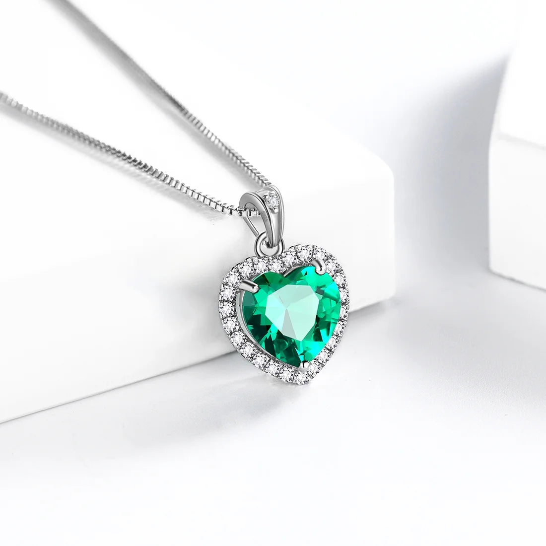 Emerald Heart Pendant Necklace in 925 Sterling Silver - May Birthstone Jewelry Gift for Birthdays and Mother's Day