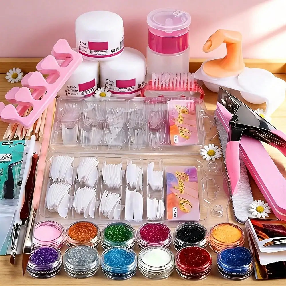 Professional 23-Piece Acrylic Nail Kit for Beginners – Includes 12 Acrylic Powder Shades, Nail Extension Tools, and Various Manicure Instruments