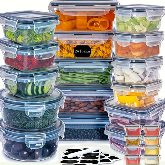 48-Piece BPA-Free Food Storage Set: 24 Airtight Containers with Lids and Labels for Kitchen, Pantry, and Travel Organization