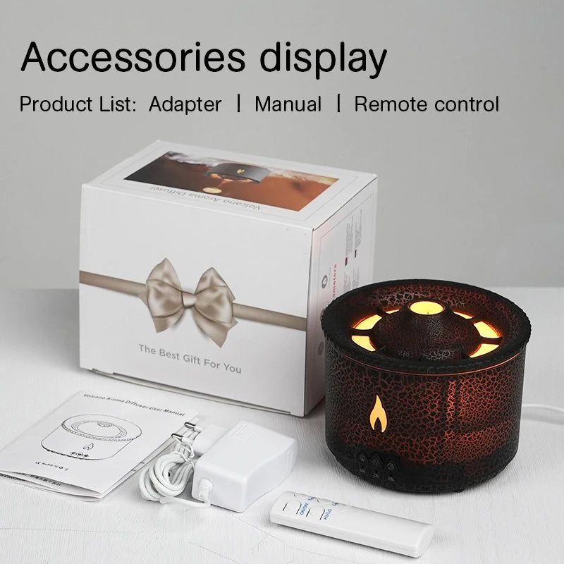 Volcano Flame Aroma Diffuser with Jellyfish Smoke Effect - 360ml Essential Oil Humidifier and Aromatherapy Gift