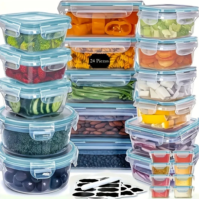 48-Piece BPA-Free Food Storage Set: 24 Airtight Containers with Lids and Labels for Kitchen, Pantry, and Travel Organization