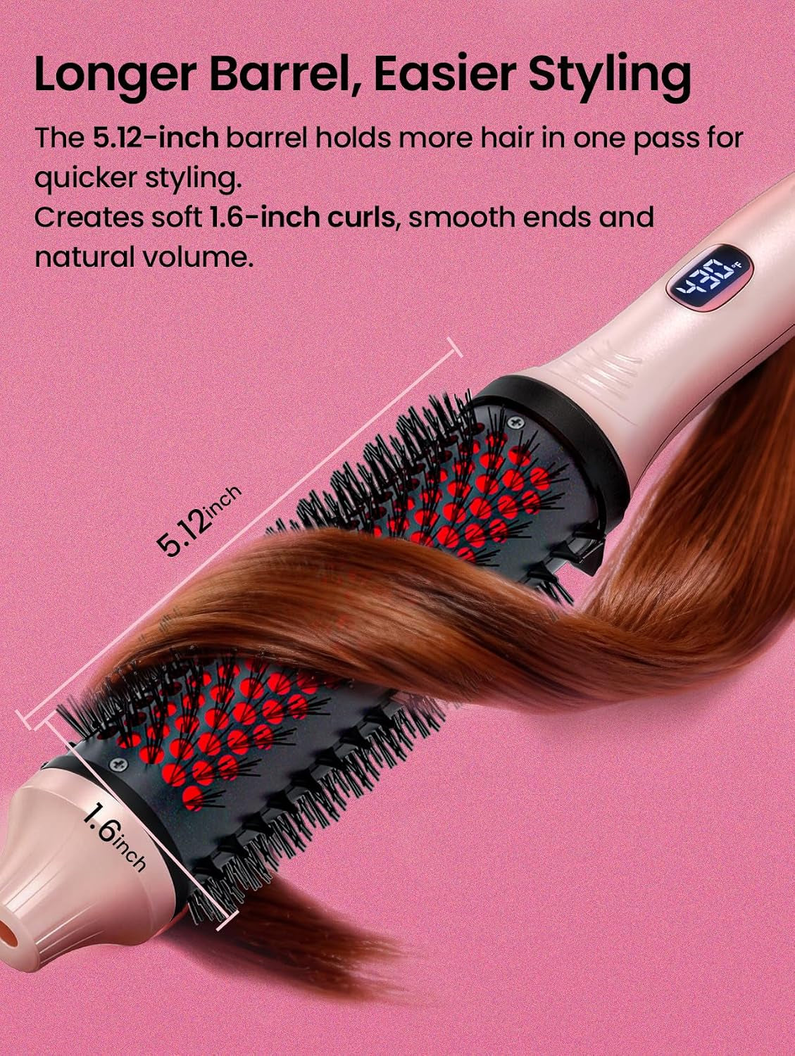 Infrared Thermal 2-in-1 Brush with 100 Million Negative Ions - Curling, Straightening & Smoothing Tool with 6 Heat Settings, LED Display, Lightweight Design, Dual Voltage, Auto Shut-Off, Presented in Elegant Pink Gift Box