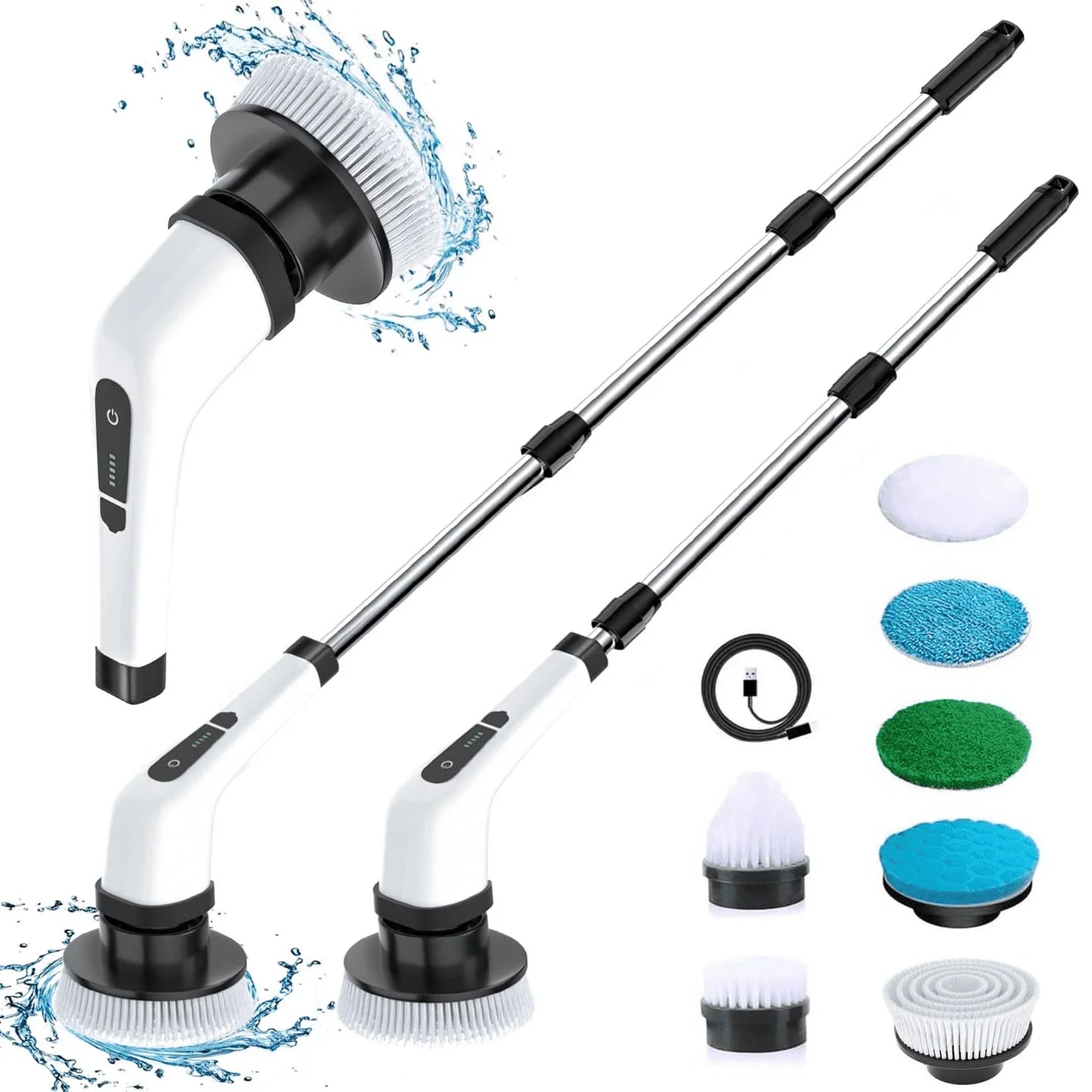 Cordless Electric Spin Scrubber with 8 Interchangeable Brush Heads and Extended Handle for Optimal Cleaning of Floors, Tiles, Bathrooms, and Tubs