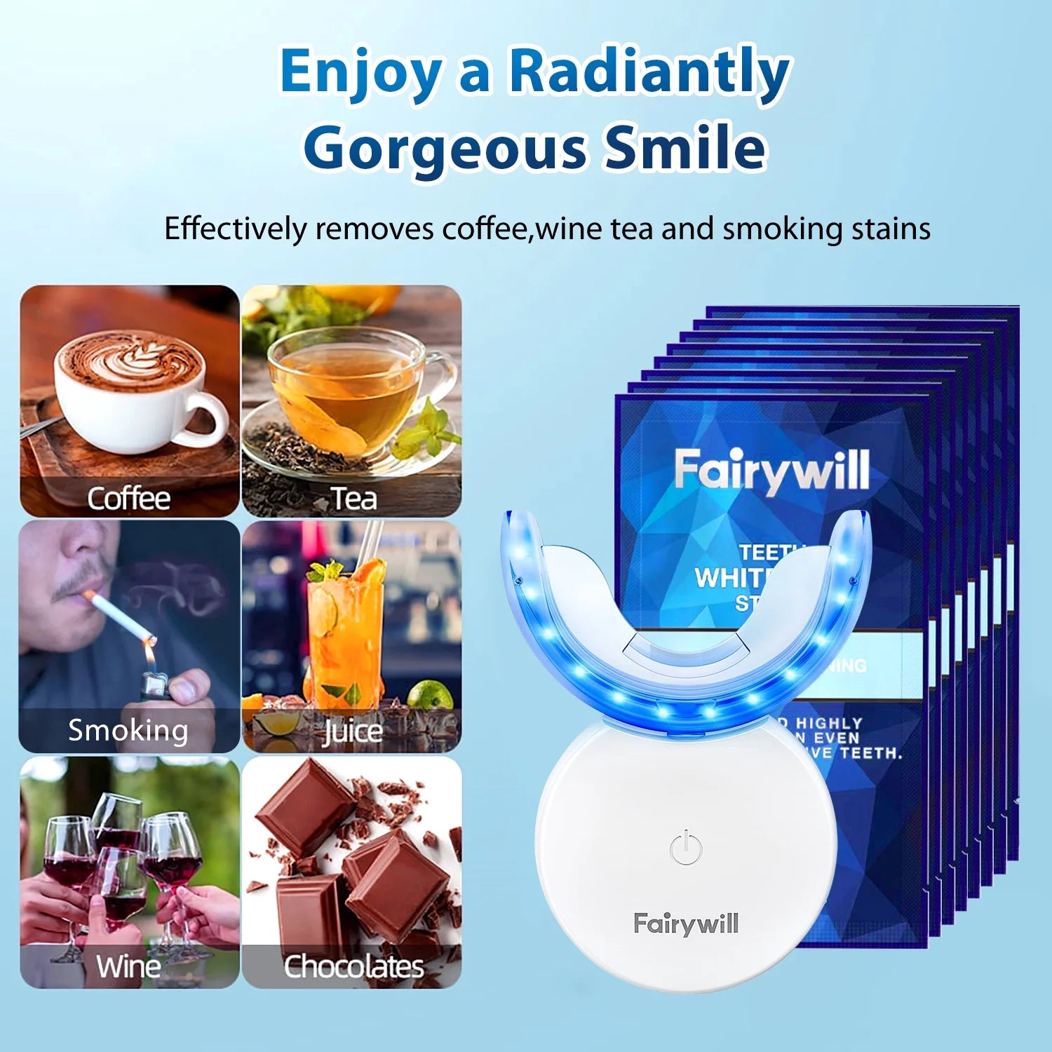 Ultimate LED Teeth Whitening Strips Kit - 28 Strips + 24 Blue Light Accelerator for Fast, Sensitive Care Against Coffee & Smoking Stains!