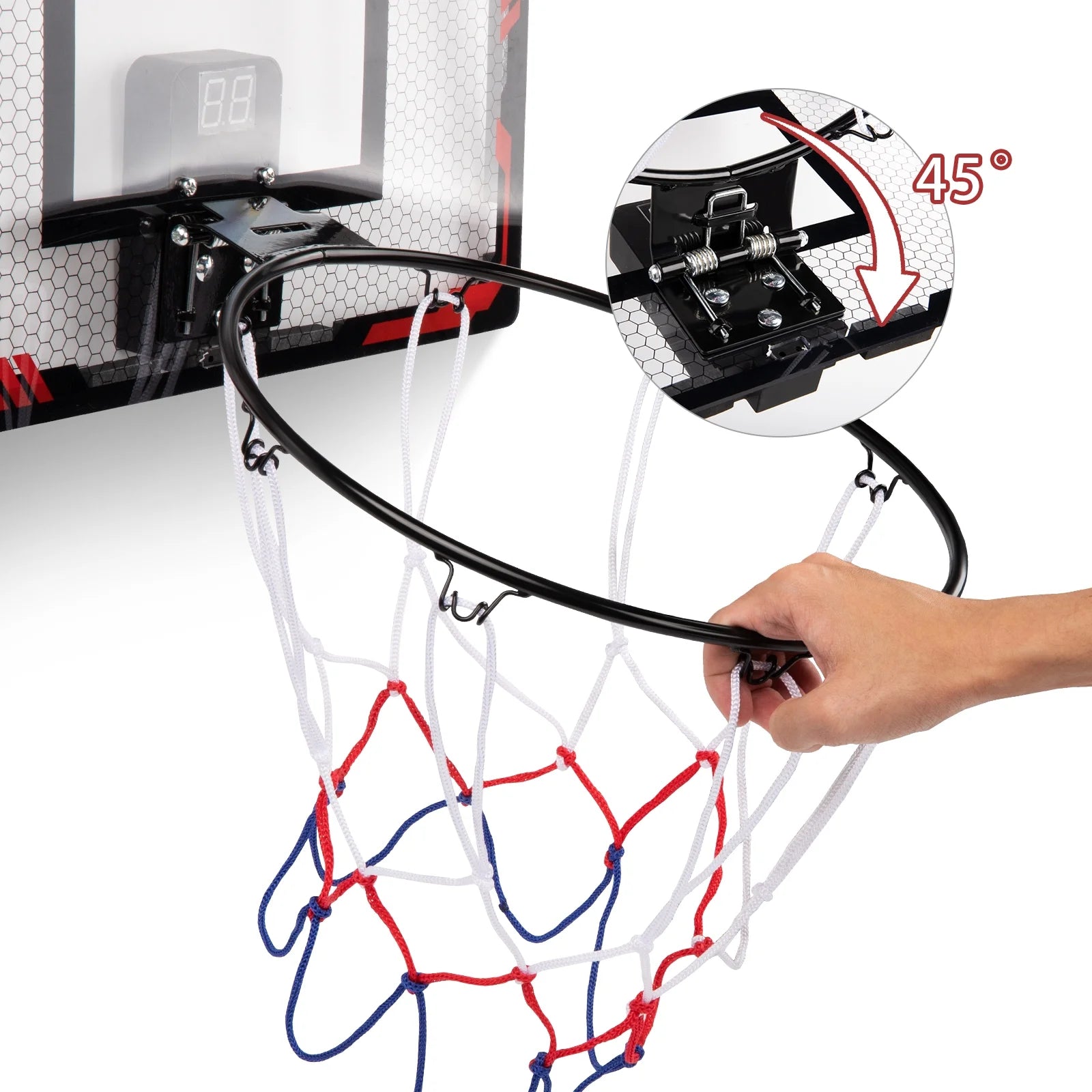 Indoor Basketball Hoop with LED Lights, Mini Basketball Set including 2 Balls and Electronic Scoreboard, Over-the-Door Basketball Accessory for Kids and Teens Aged 5 to 12