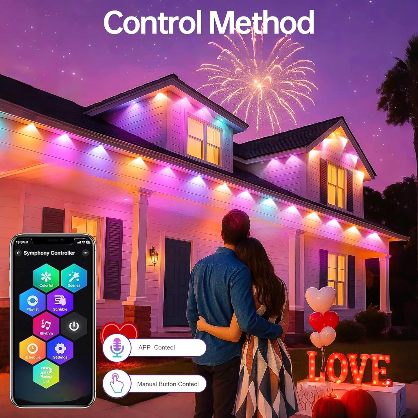 150Ft RGB+IC Permanent Outdoor String Lights with App Control, IP67 Waterproof, 100 Scene Modes for Holiday and Everyday Decor