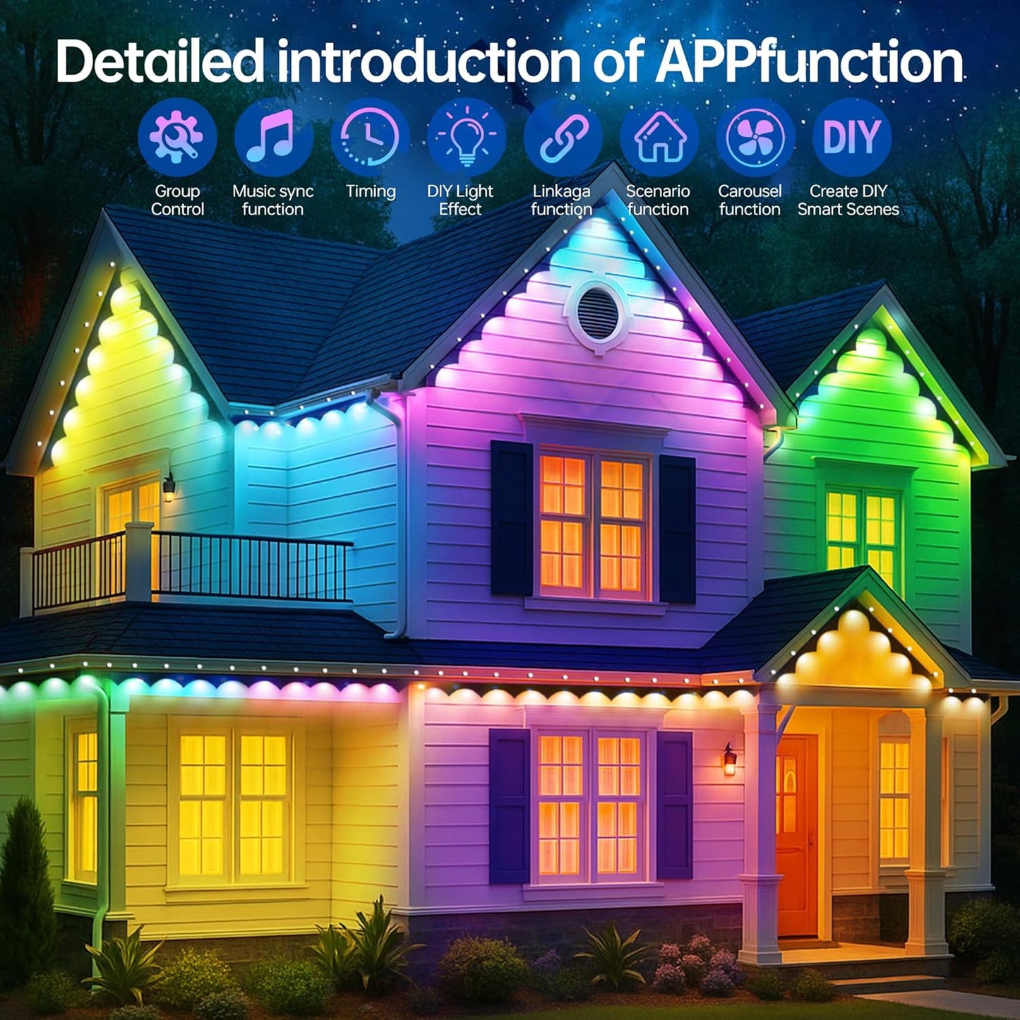 150Ft RGB+IC Permanent Outdoor String Lights with App Control, IP67 Waterproof, 100 Scene Modes for Holiday and Everyday Decor