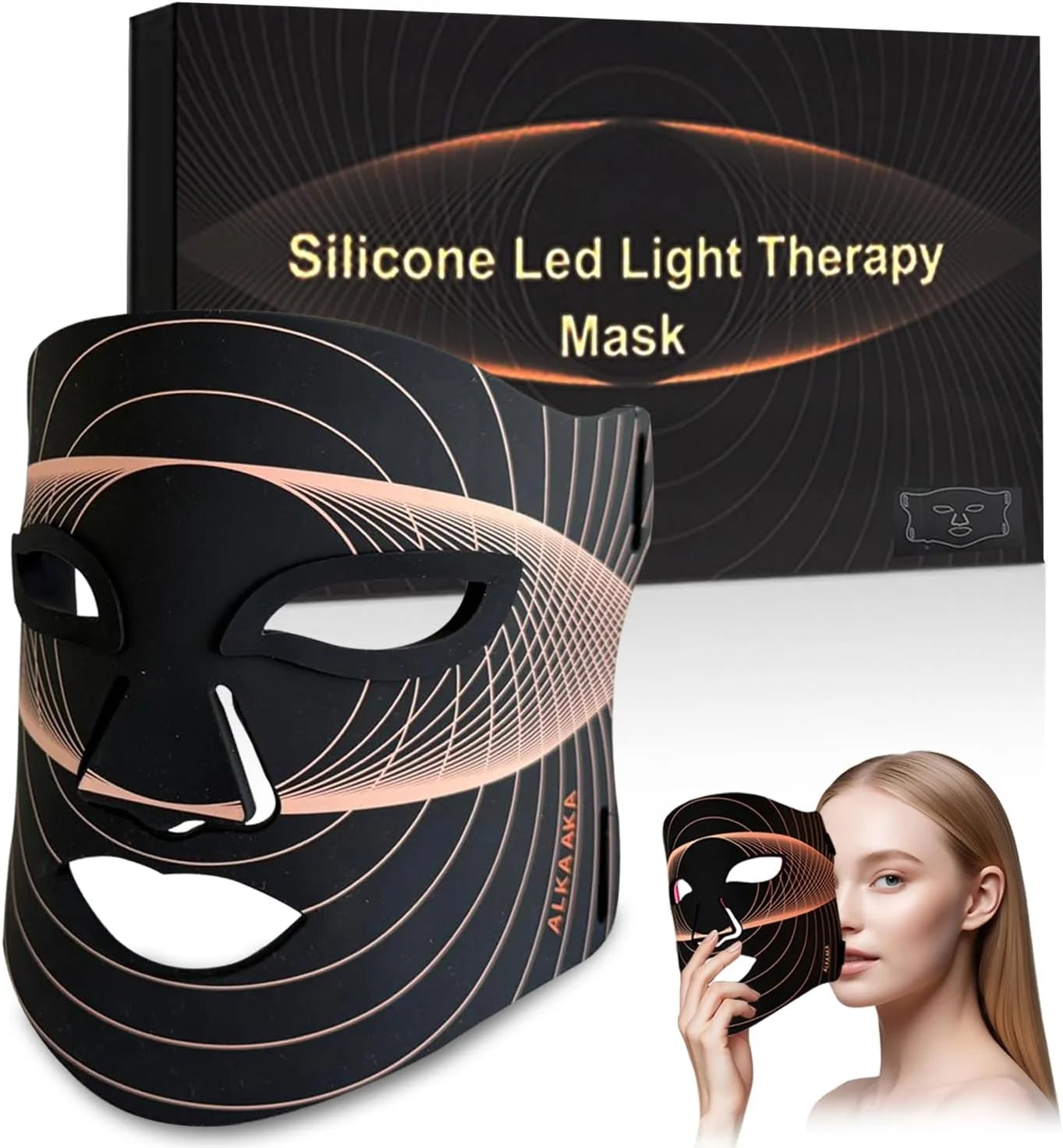 LED Facial Skin Care Mask with Red Light Therapy, 7-in-1 Color Options, 175 High-Density Light Beads, Black
