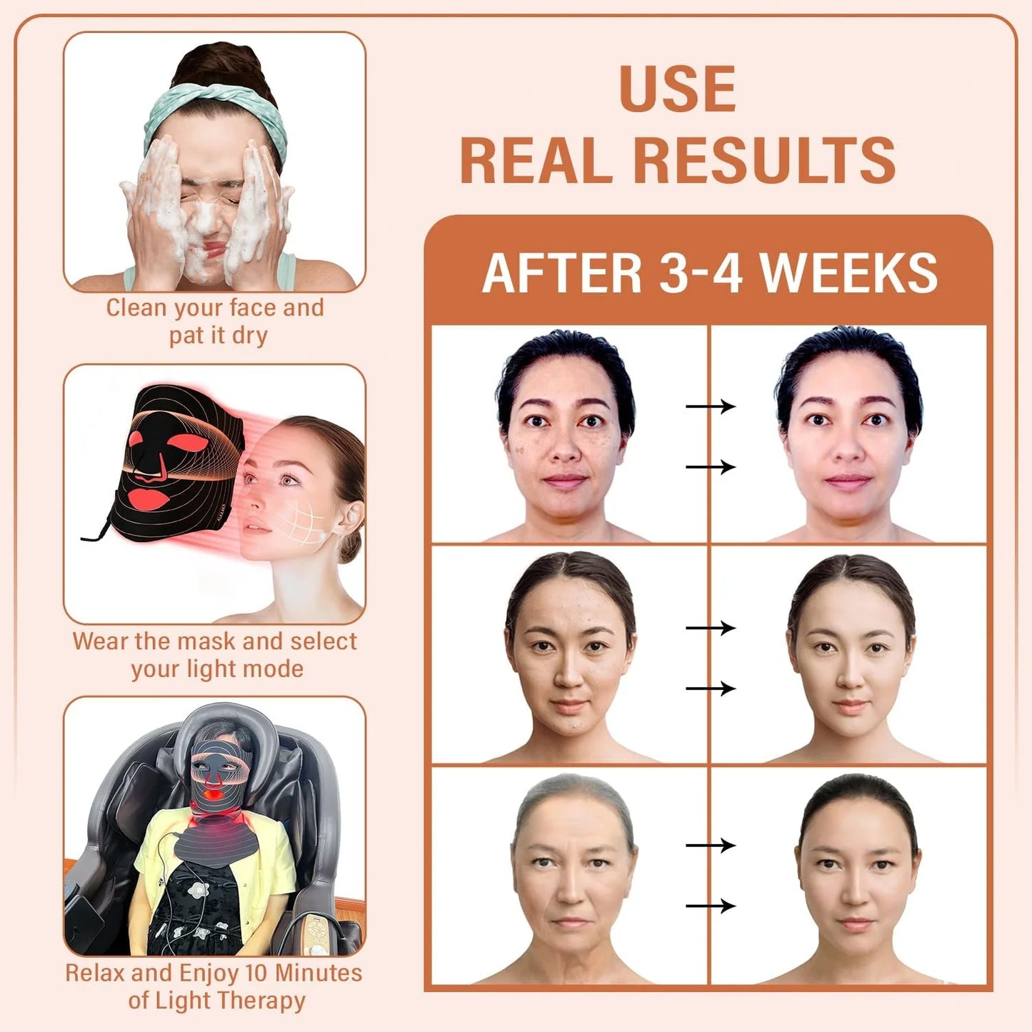 LED Facial Skin Care Mask with Red Light Therapy, 7-in-1 Color Options, 175 High-Density Light Beads, Black