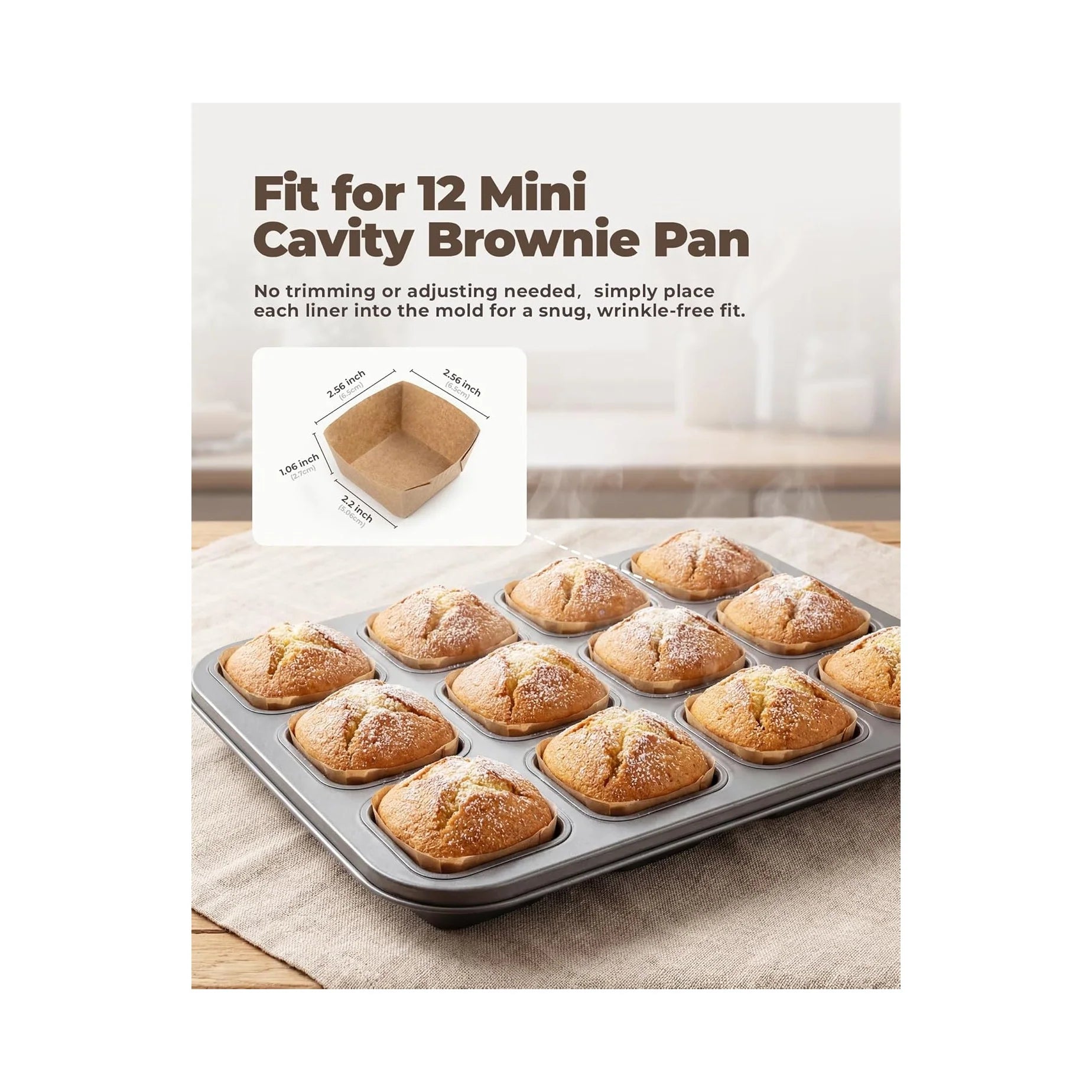 Bake Choice 100-Count Natural Parchment Paper Square Mini Cupcake Liners - Non-Stick Baking Cups for 12 Mini Brownie Pans, Perfect for Weddings and Parties