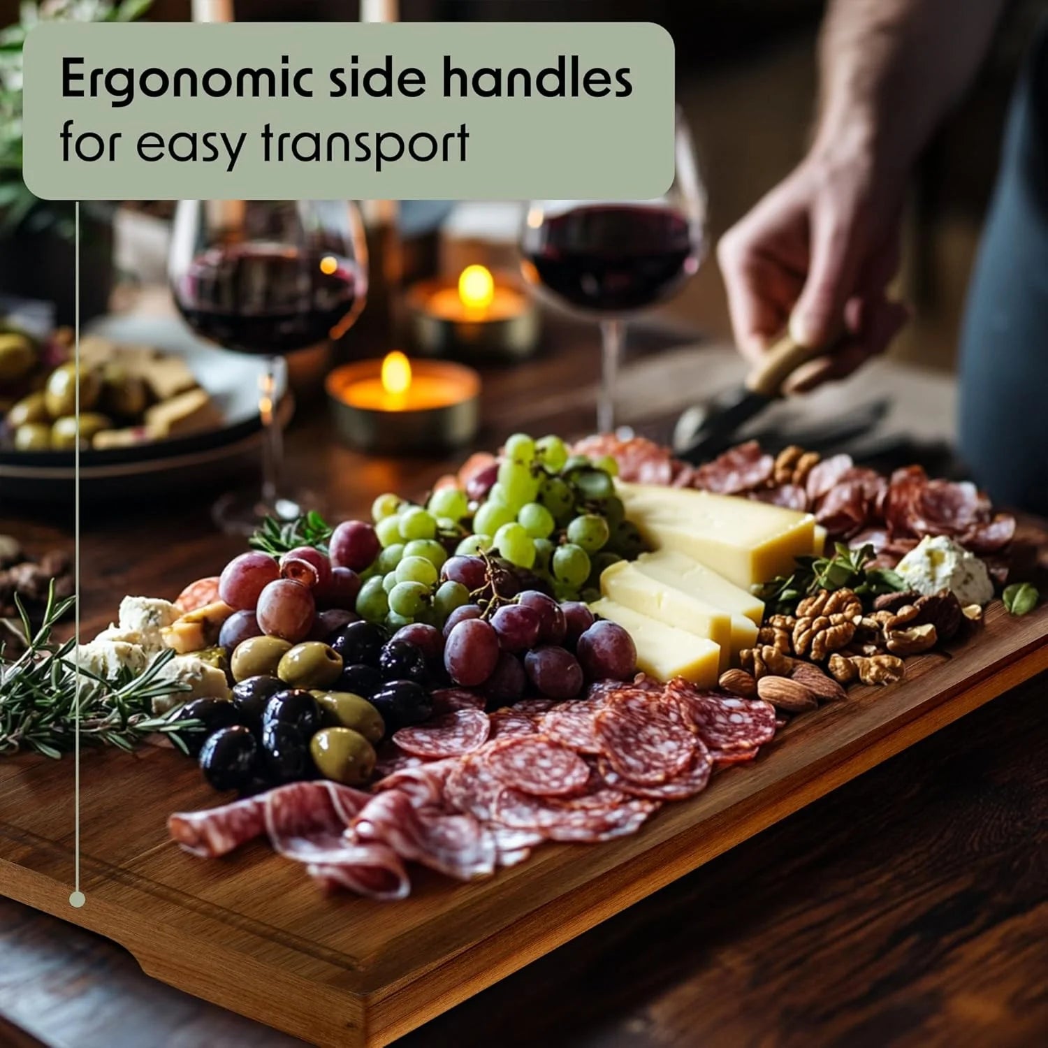 Acacia Wood Cutting Board Set of Three with Wooden Holder, Non-Slip Silicone Pads, Deep Juice Grooves, and Handles – Perfect for Meat, Vegetables, and Charcuterie; A Stylish Kitchen Gift
