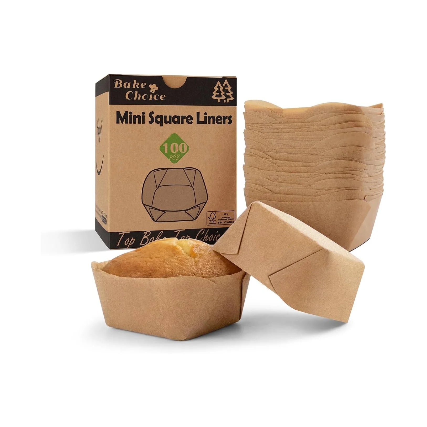 Bake Choice 100-Count Natural Parchment Paper Square Mini Cupcake Liners - Non-Stick Baking Cups for 12 Mini Brownie Pans, Perfect for Weddings and Parties