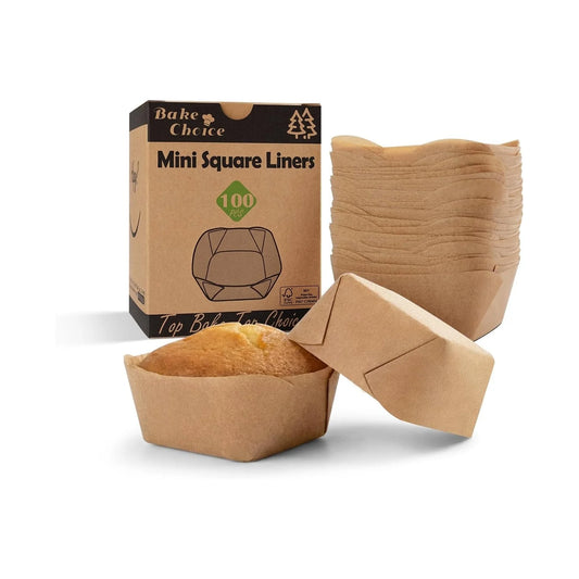 Bake Choice 100-Count Natural Parchment Paper Square Mini Cupcake Liners - Non-Stick Baking Cups for 12 Mini Brownie Pans, Perfect for Weddings and Parties