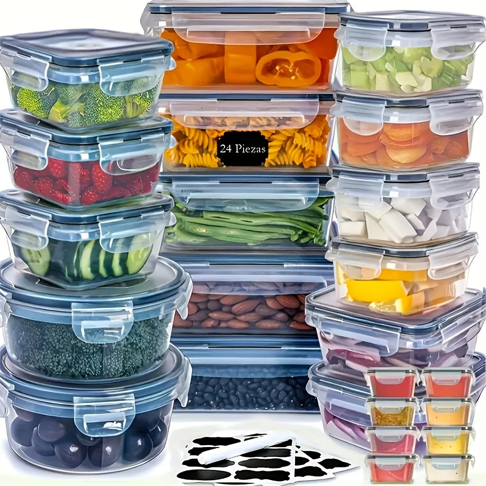 48-Piece BPA-Free Food Storage Set: 24 Airtight Containers with Lids and Labels for Kitchen, Pantry, and Travel Organization