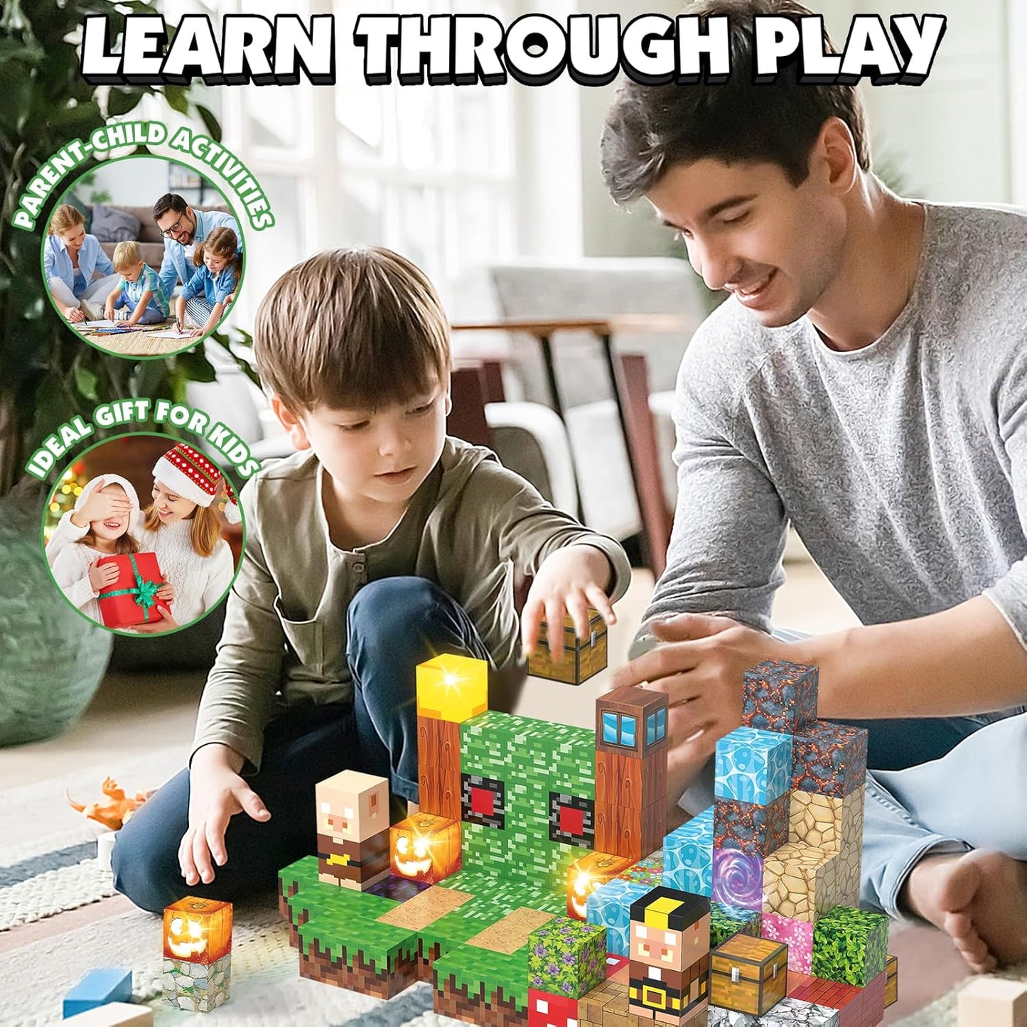 Magnetic Building Blocks - STEM Construction Toys for Kids, Montessori Sensory Stacking Blocks with Light, Perfect Christmas & Birthday Gifts for Ages 3-12