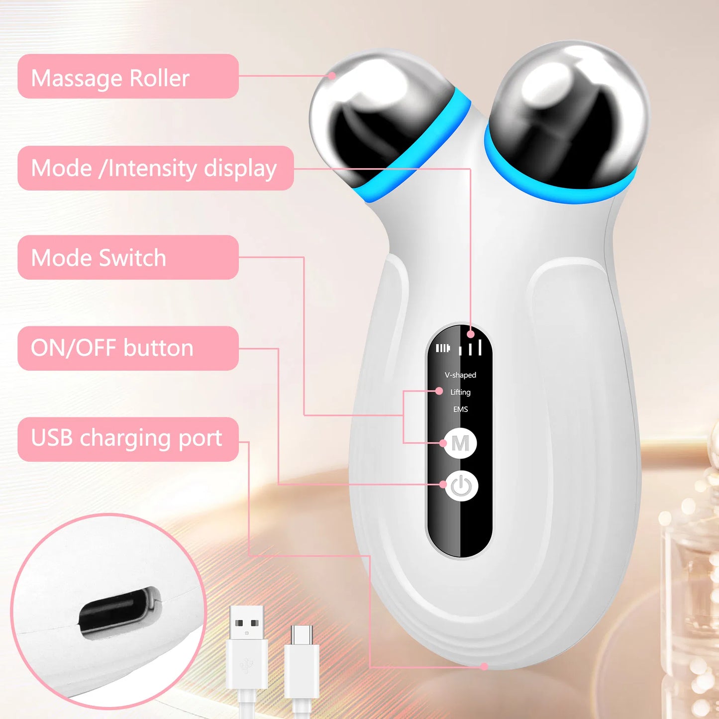 Rejuvenate Your Skin: Microcurrent Facial Device for Anti-Aging & Enhanced Skincare Absorption - White