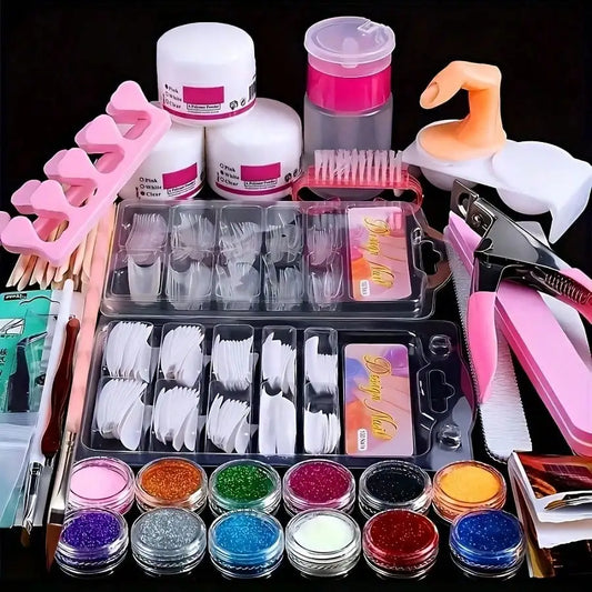 Professional 23-Piece Acrylic Nail Kit for Beginners – Includes 12 Acrylic Powder Shades, Nail Extension Tools, and Various Manicure Instruments