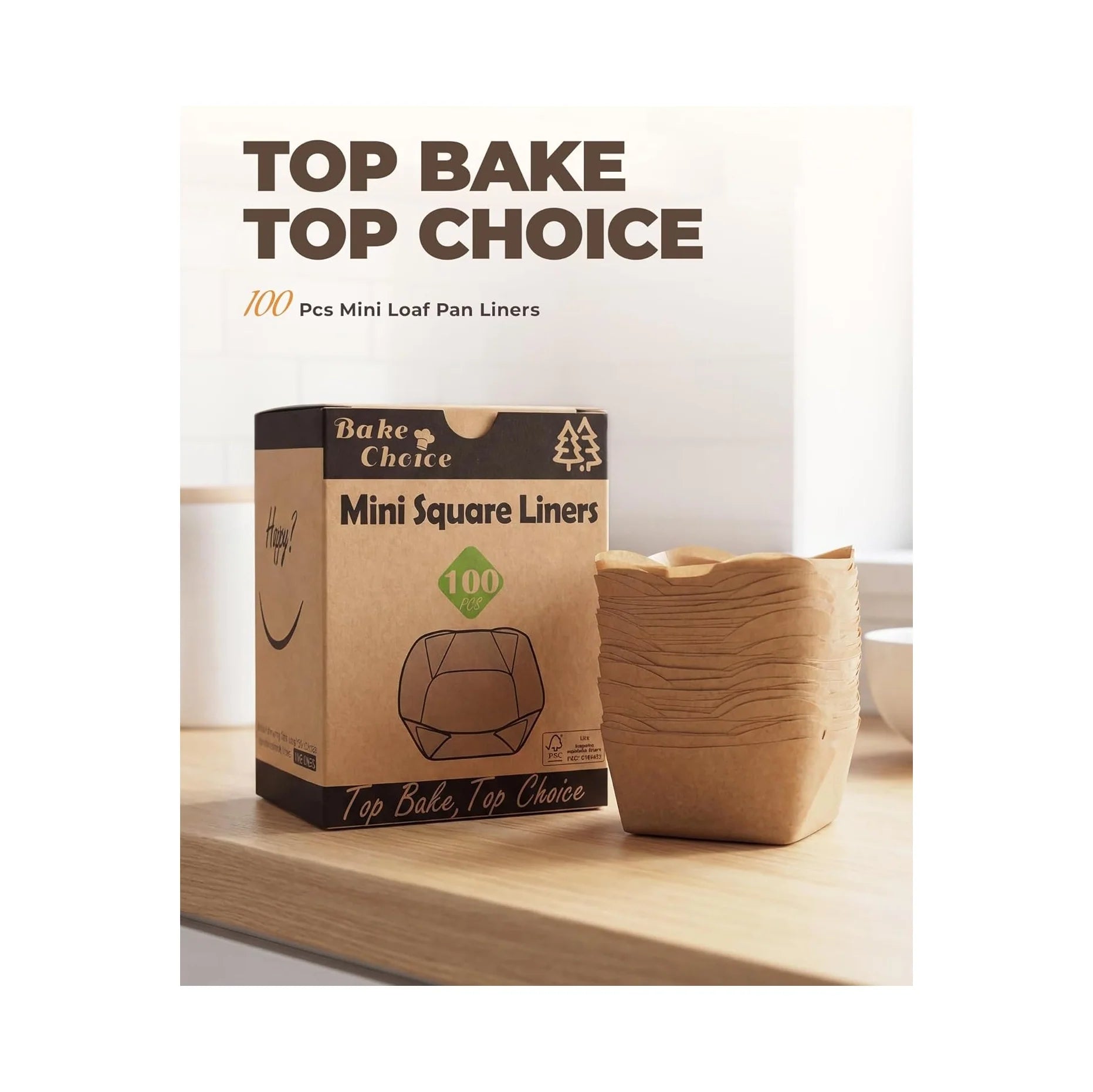 Bake Choice 100-Count Natural Parchment Paper Square Mini Cupcake Liners - Non-Stick Baking Cups for 12 Mini Brownie Pans, Perfect for Weddings and Parties