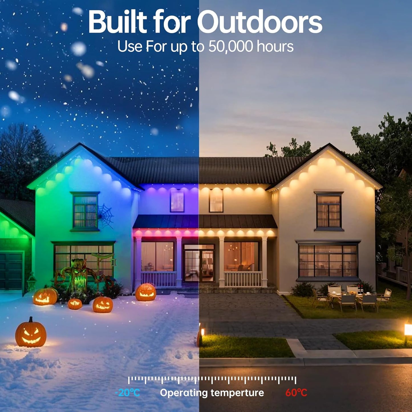 150Ft RGB+IC Permanent Outdoor String Lights with App Control, IP67 Waterproof, 100 Scene Modes for Holiday and Everyday Decor