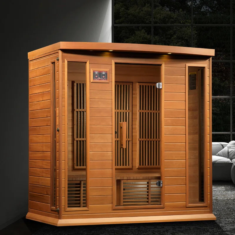 4-Person Indoor FAR Infrared Sauna with Bluetooth Compatibility in Cedar Wood