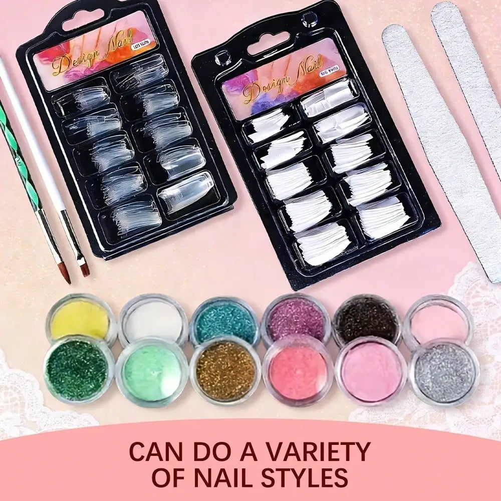 Professional 23-Piece Acrylic Nail Kit for Beginners – Includes 12 Acrylic Powder Shades, Nail Extension Tools, and Various Manicure Instruments